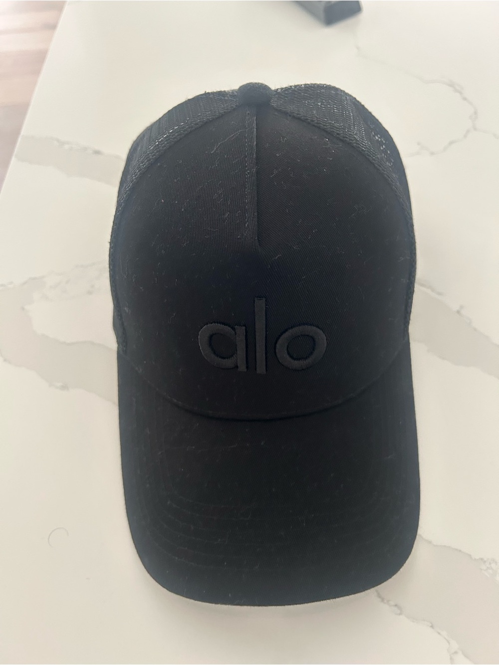ALO Yoga Black Mesh Trucker Hat with Raised Logo